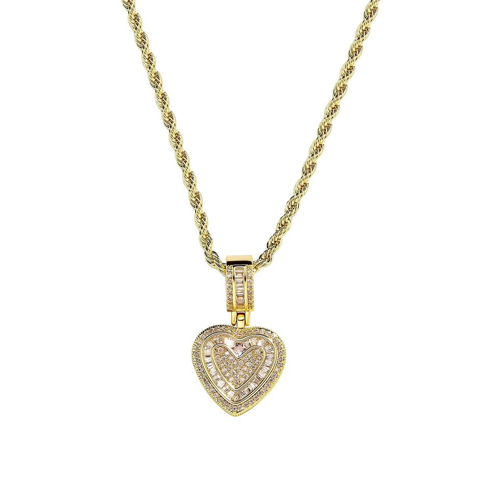 YYN European American Niche Gold-Plated Heart Zircon Hip-Hop Rope Chain Sweater Necklace for Women