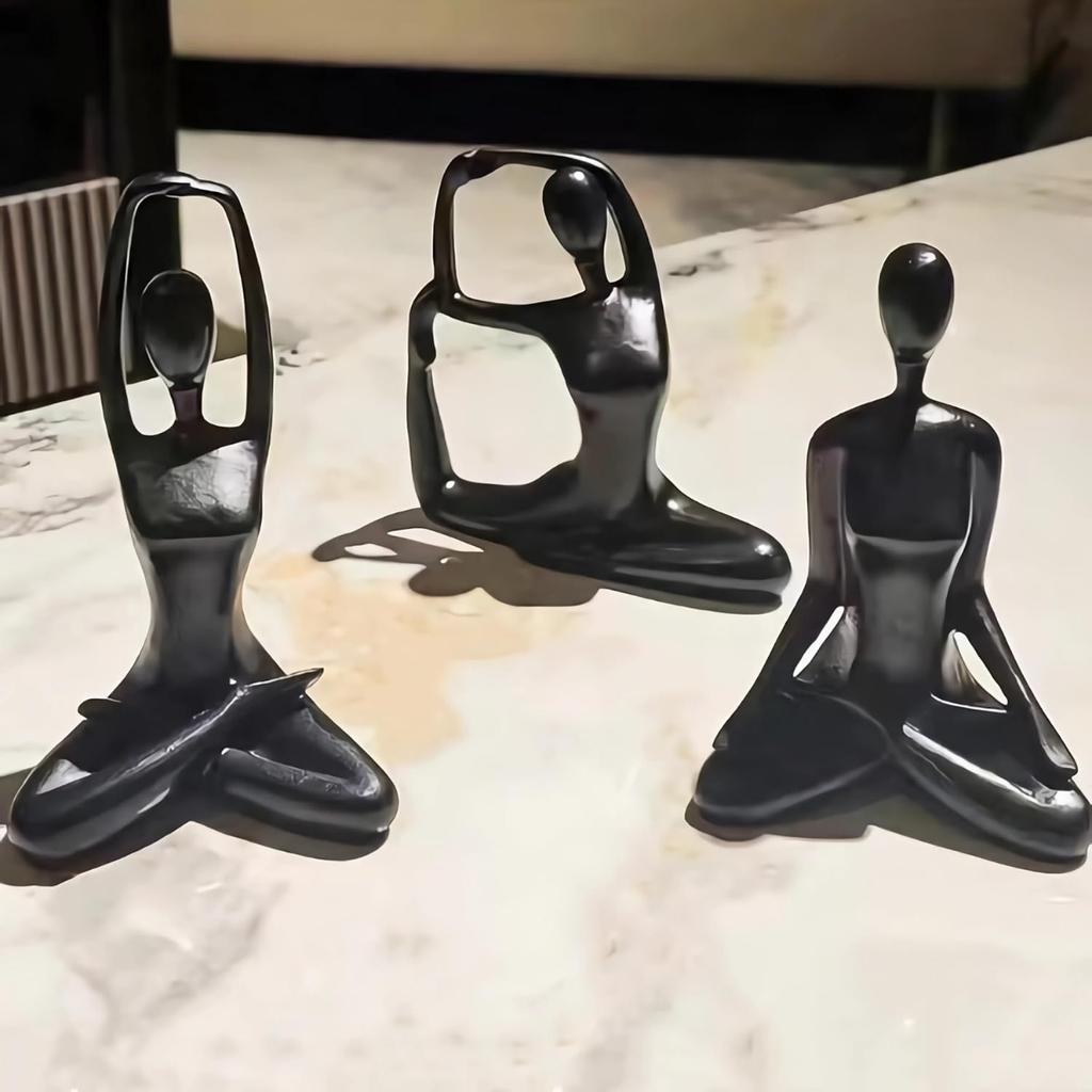 Resin Zen Yoga Figurines for Bookself, Meditation Yoga Statues Set of 3, Home Decor, Gifts