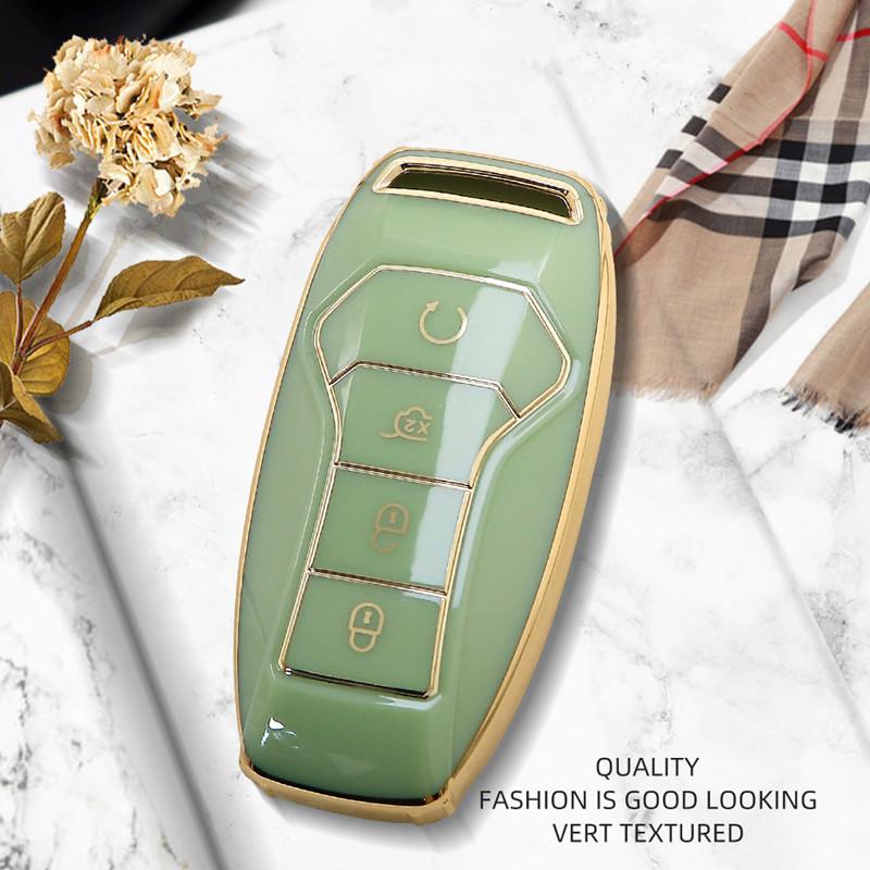 Luxurious Golden Edge Remote Car Key Case Full Cover For BYD Tang DM 2018 Yuan EV Qin Pro Song Max DM Keychain Auto
