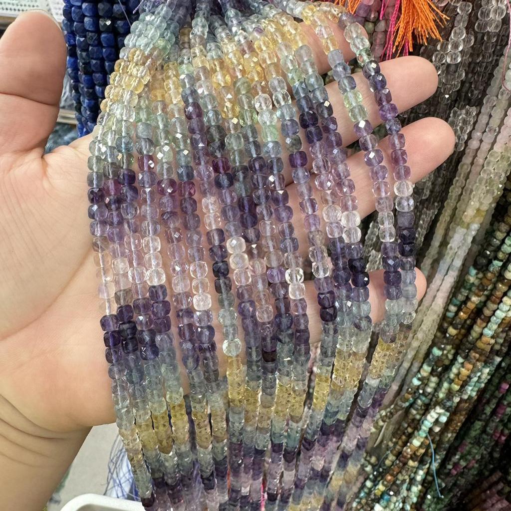 Бусины-кубики из градиентного фиолетово-зеленого флюорита, 4 мм, полуфабрикаты для DIY ювелирных изделий, аксессуары для ожерелий и браслетов