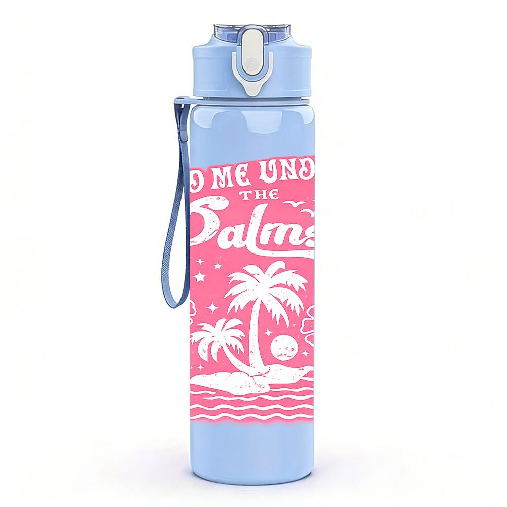 1PC Think Outside The Palms Retro Print 750ml Color Plastic Sports Water Bottle Leakproof Flip Straw Lid Suitable for Sports Office Home Use