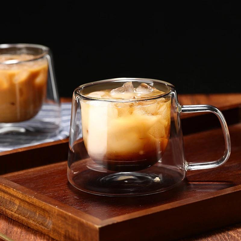 200 мл Двойная стеклянная кофейная кружка Французская креативная кружка Термостойкая чашка для эспрессо Термоизолированная чашка Набор посуды для чая и воды