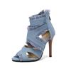 Fringe Peep Toe Women Sandals Denim Cloth Thin High Heels Gladiator Sandals Summer Stiletto Large Size Custom Shoes WSH5064