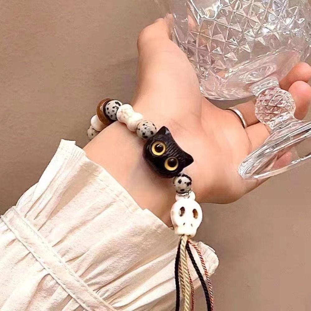 Skull Cat Black Cat Bracelet Colorful String Cartoon Hand Ring Cute Handmade Bead Bracelet  Gift