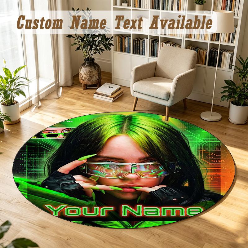 Round Rug Custom NameBillie Eilish Pattern Non Slip Carpet Home Floor Decor