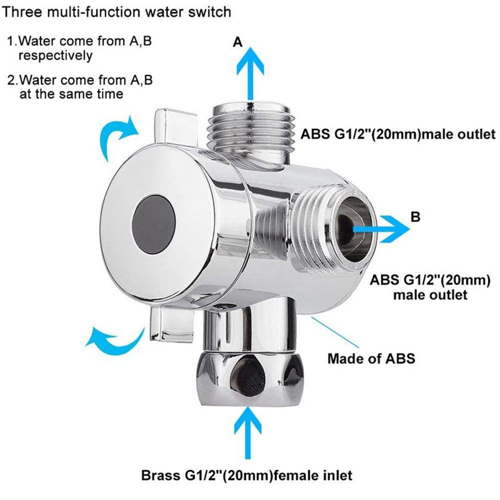 1/2 Inch Toilet Adjustable Arm Mounted T-adapter 3-Way Connector Shower Head Shunt Diverter Valve