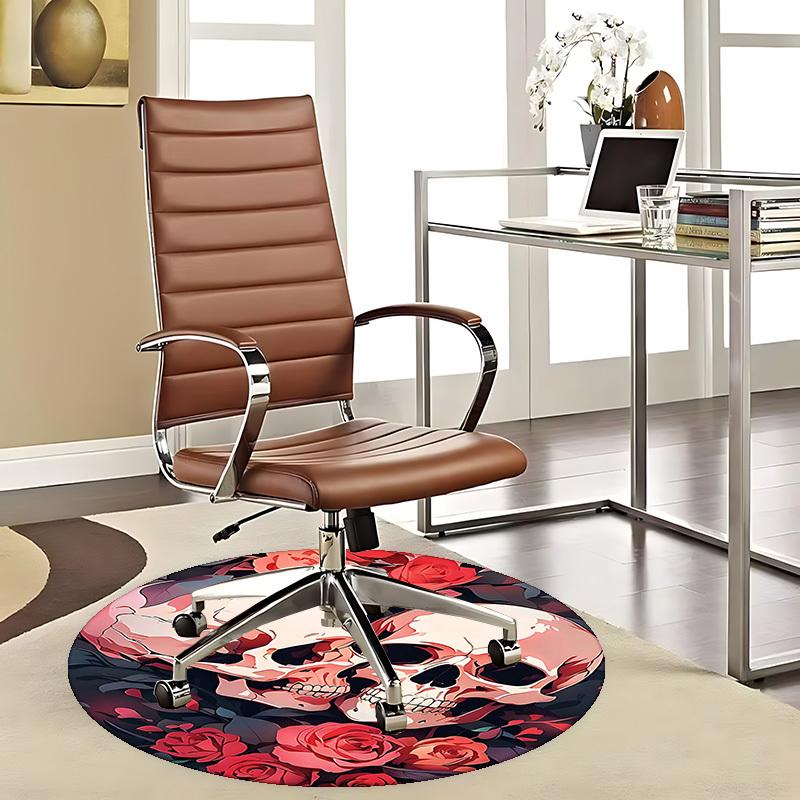1pc Skulls & Roses Round Carpet Anime Design Office Chair Mat, Non Slip Rug for Home Decor, Gift, Office, Living Room, Bedroom