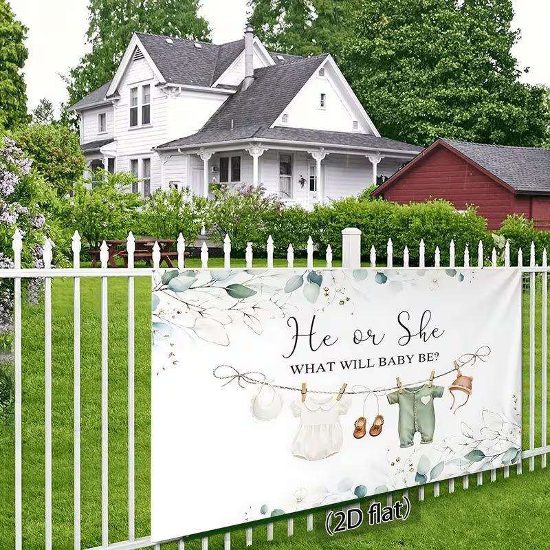 2D Boho Gender Reveal Backdrop, Baby Clothesline & Eucalyptus for Party Photoshoot