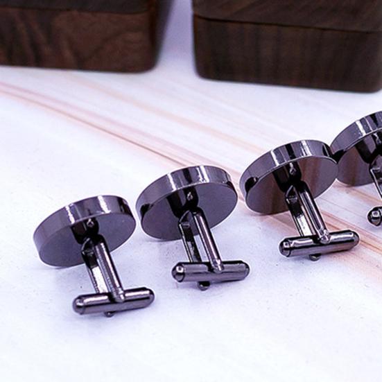 1 Pair Wooden Cufflinks with Storage Box Portable Magnetic Closure Men French Style