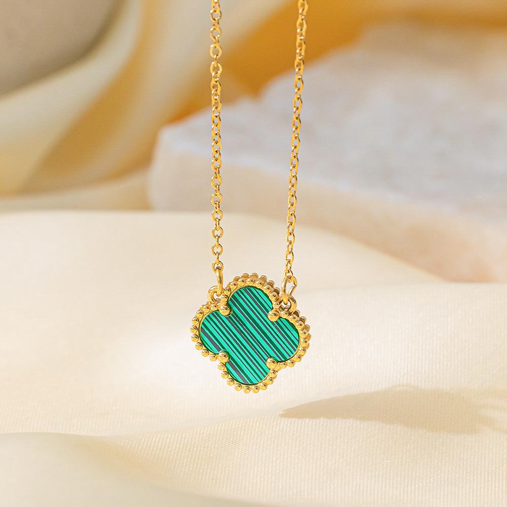 15mm 18k Lucky Clover Titanium Steel Non-fading Four-leaf Clover Necklace Women's Double-sided Classic High-end Clavicle Chain