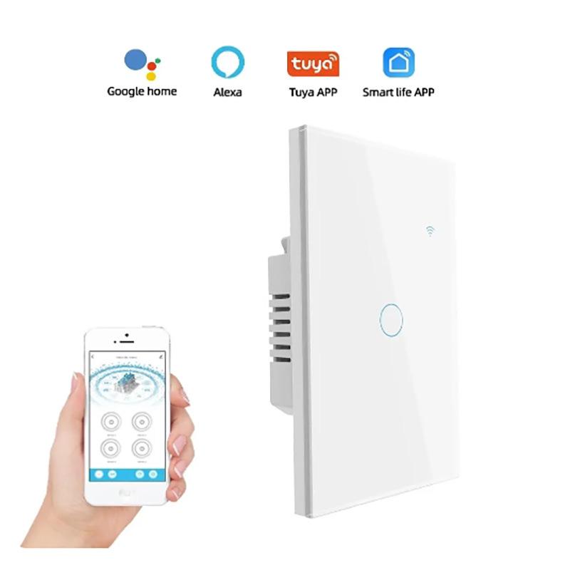 Умный WiFi выключатель света Tuya с настенной сенсорной панелью, совместимый с Alexa и Google Assistant.