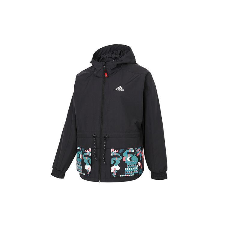 adidas Куртка серии Cny спортивная тренировочная печатная тканая куртка с капюшоном женские куртки черные GP0624
