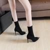 Осенняя и зимняя обувь Ботильоны на шпильках с острым носком Женские эластичные чулки Ботинки Женские сапоги