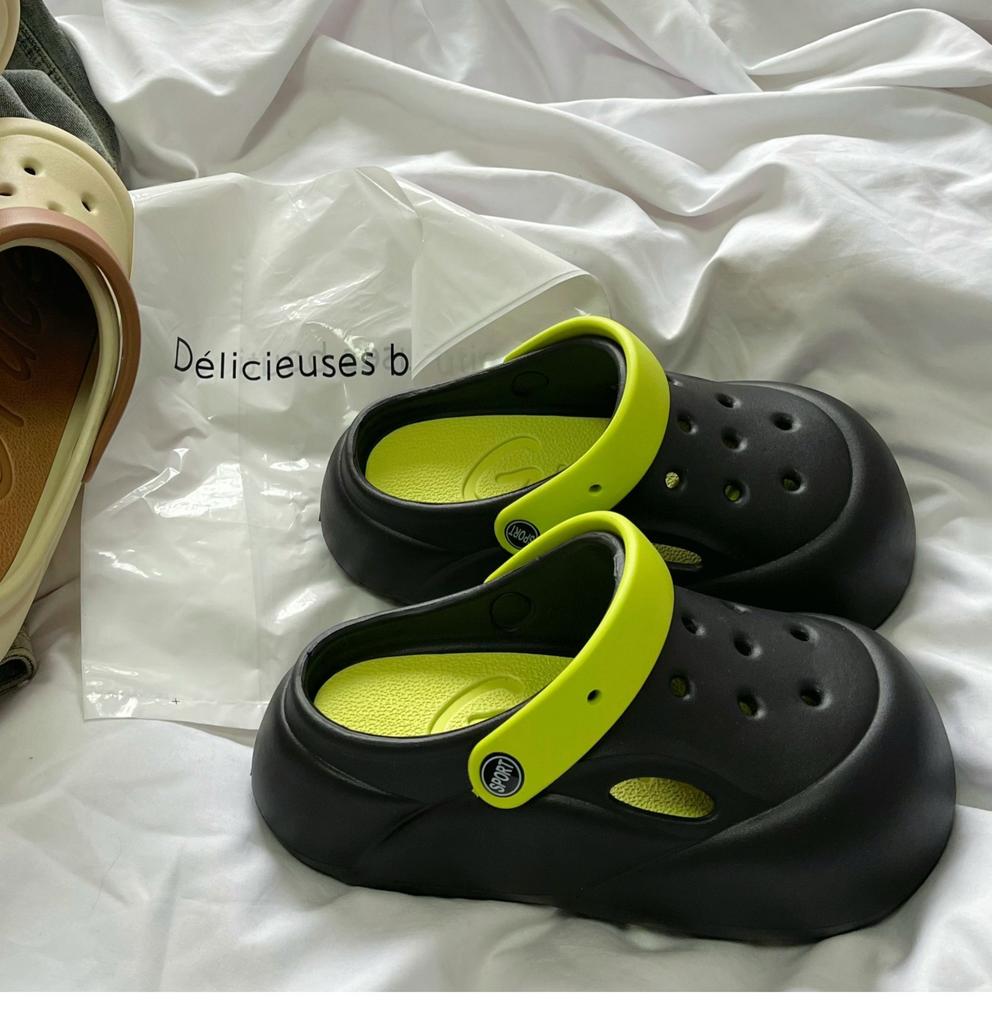 Hole Shoes Women's Summer New Ins Trend Fashion Breathable Outside Wear Non-slip Deodorant Heightening Bag Head Slippers