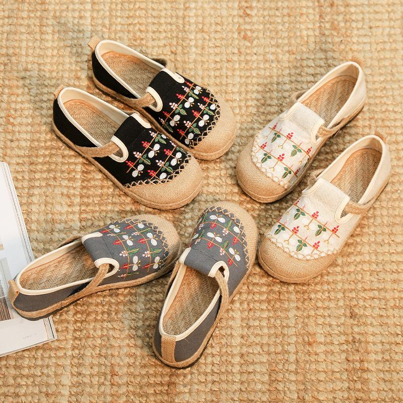 Женские удобные дышащие туфли без застежек с круглым носком, вышитые туфли на плоской подошве из хлопка и льна в этническом стиле, весна-лето