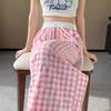 Korean Sweet Pink Check Wide-Leg High-Waist Women's Summer Pants