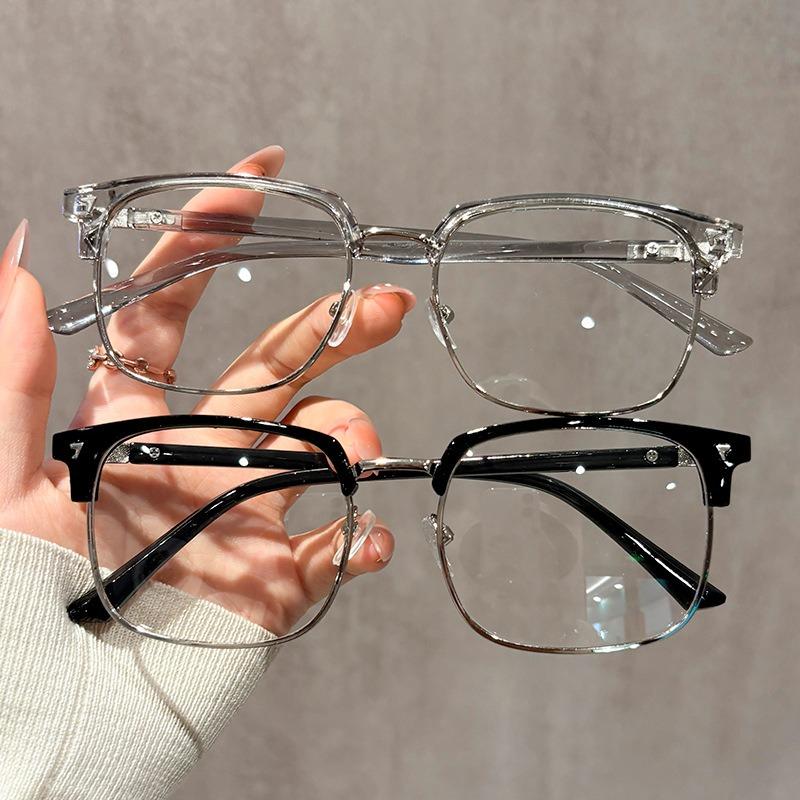 Men's Vintage Half Frames Eyeglasses with Gray Eyebrow Lines Oversized Frames Anti- Blue Lightweight Eyeglasses Women's Color Changing Frames