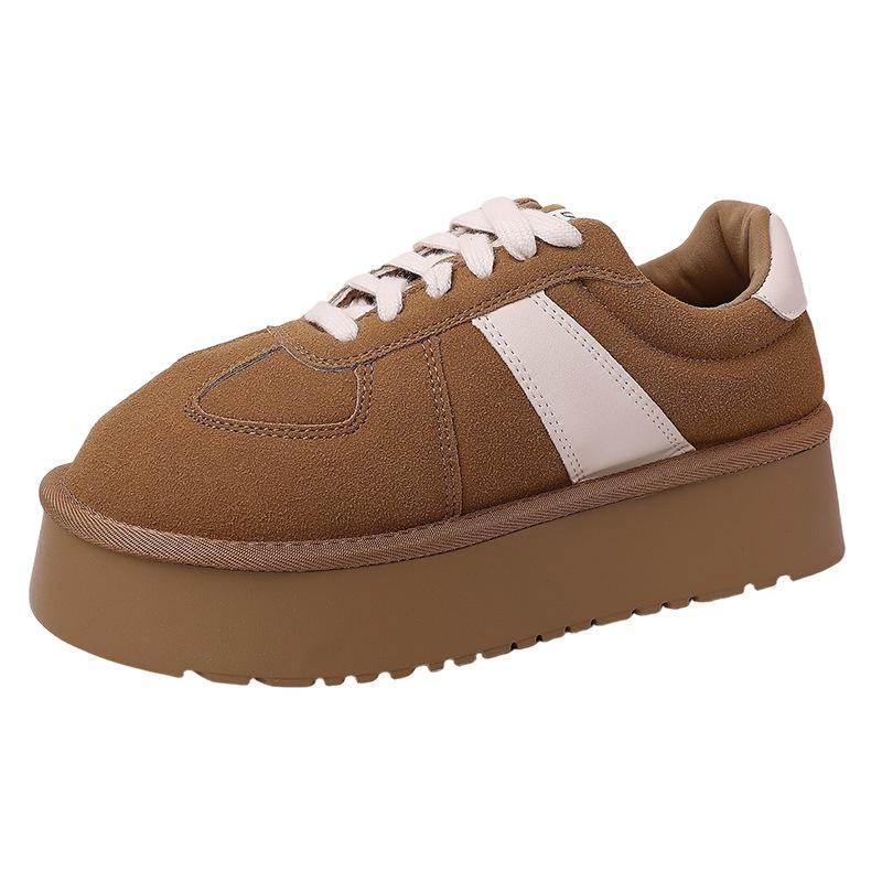Ретро матовая кожа толстая подошва сочетание цветов немецкие тренировочные туфли женские осень и зима модные на шнуровке повседневные на плоской подошве спортивные туфли хлопок с