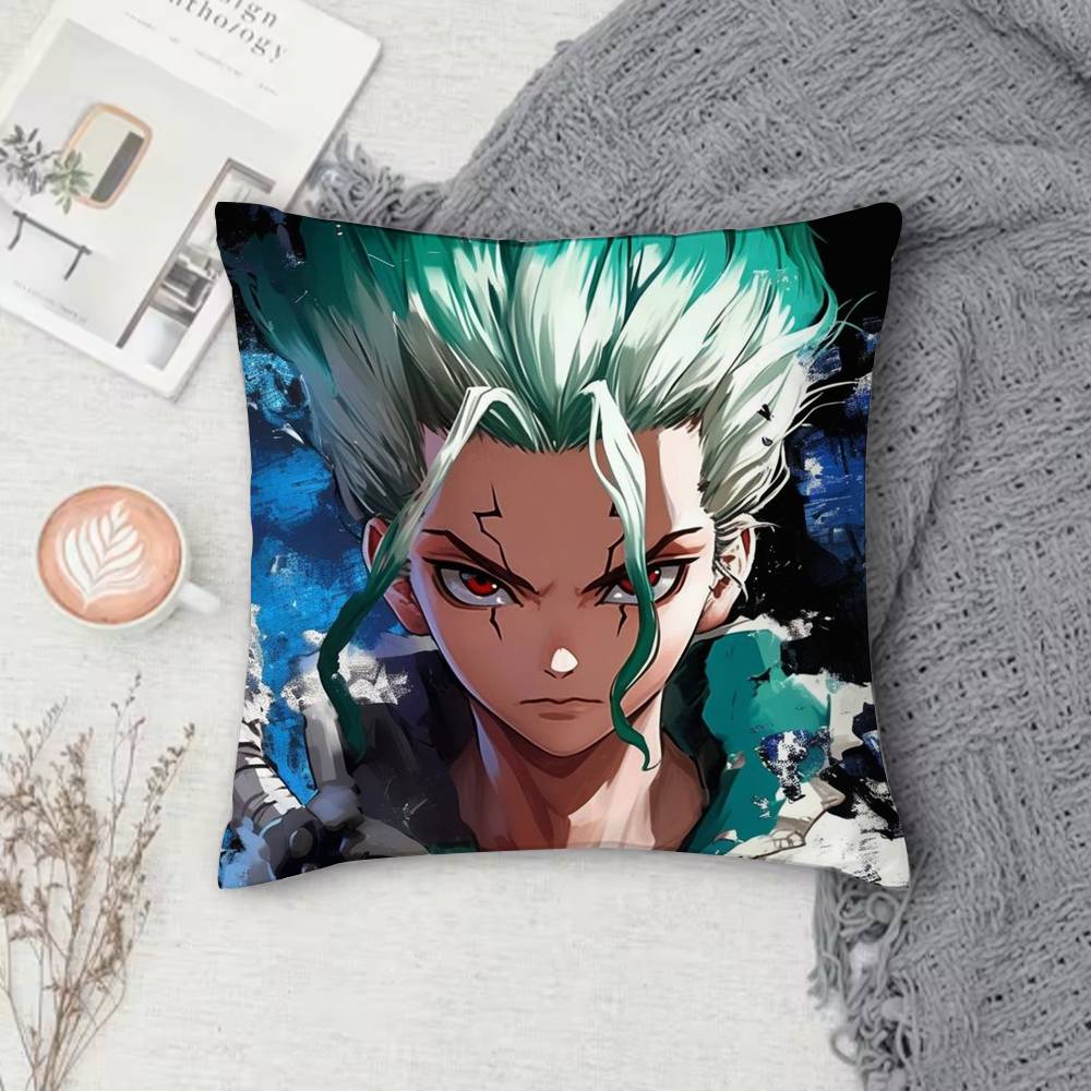 D-Dr. Stone Double-Sided Printed Square Pillow Cover Decorative Cushion Cover For Sofa Bedroom Bedside