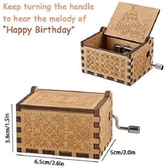 Деревянная гравированная музыкальная шкатулка с ручным приводом (С днем ​​рождения)- Многоцветный(Пакет из 1)
