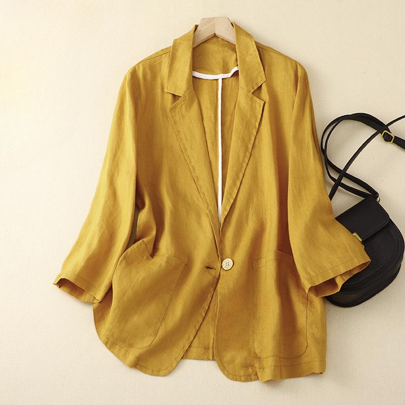 Cotton and Linen Casual Three-quarter Sleeve Short Jacket Women's Solid Color Small Suit Jacket Autumn Small Jacket