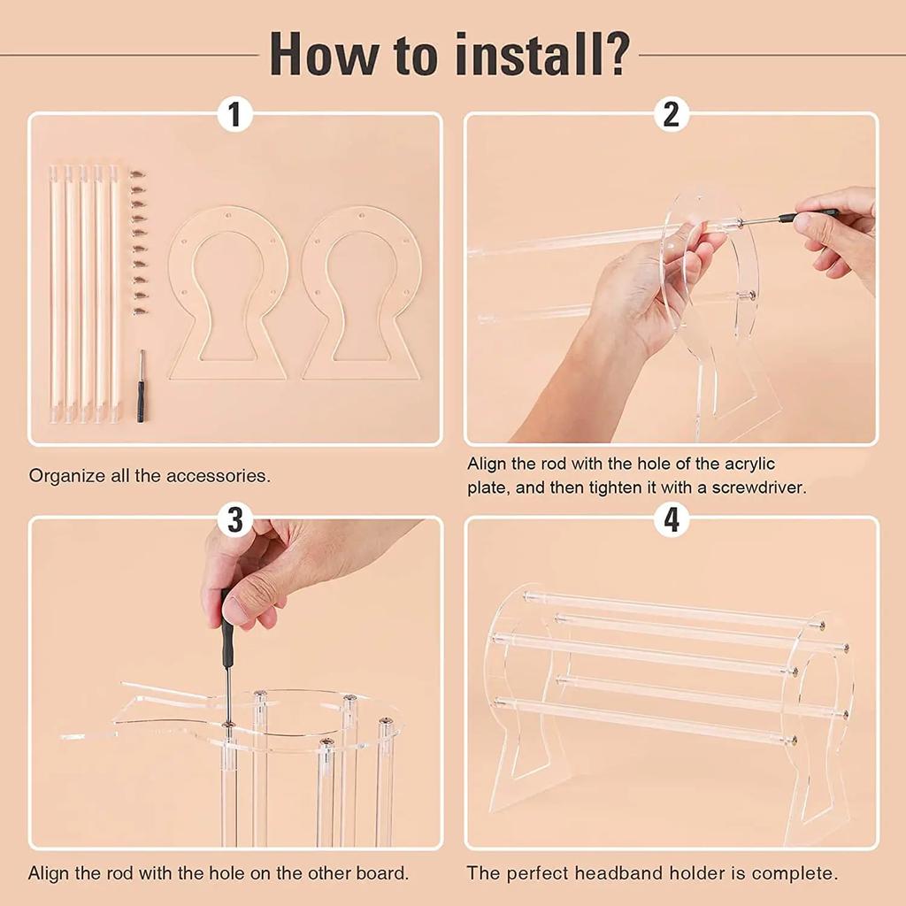 Acrylic Headband Holder Clear Hollow HairHoop Storage Rack Display Stand Jewelry Organizer Detachable Headband Display Organizer