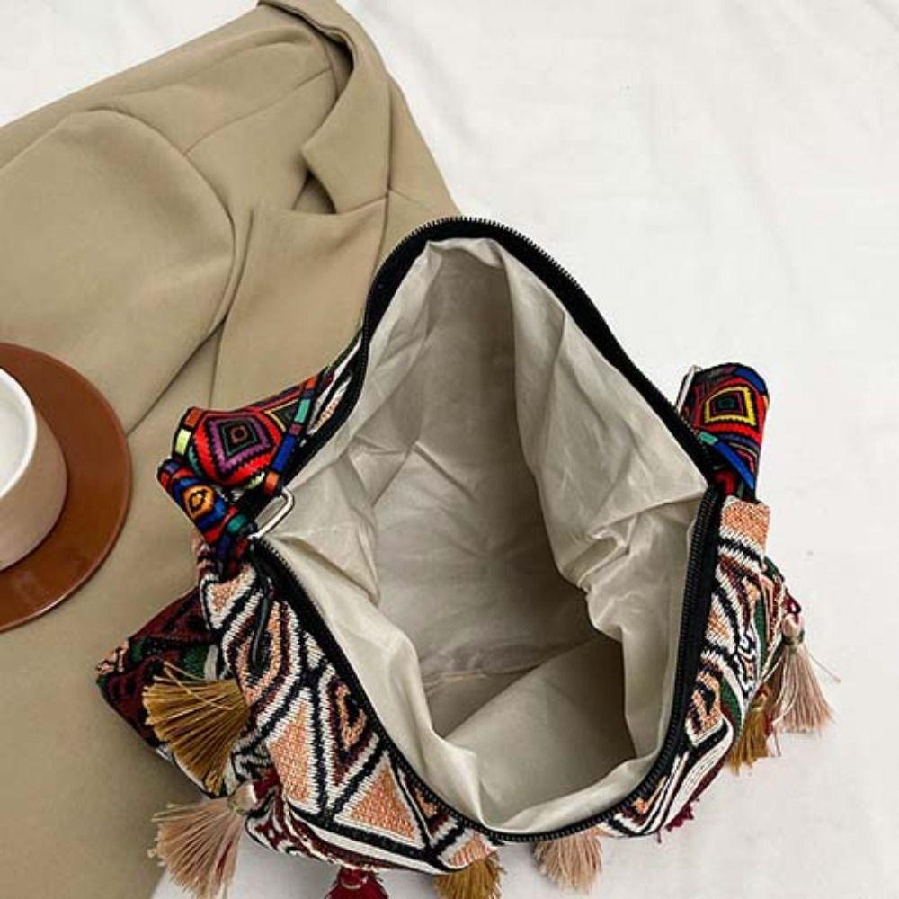 Большая вместимость Этнический стиль сумки через плечо плетеная сумка Богемная сумка-тоут сумка с бахромой на плечо для активного отдыха