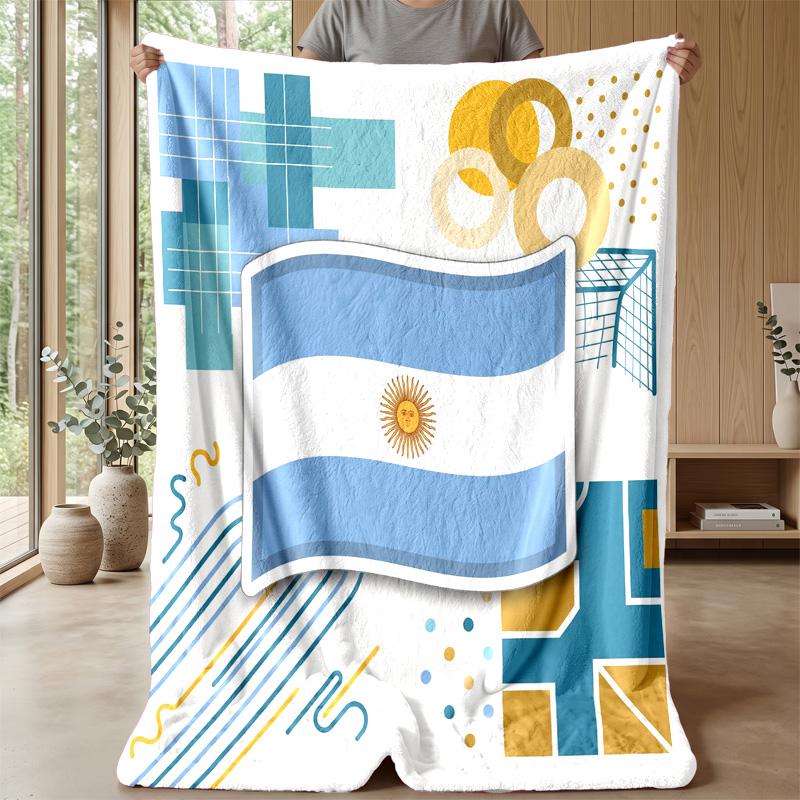 Argentina Football Printed Flannel Blanket Skin Friendly Warm Decorative Throw for Indoor Couch Bed Daily Use