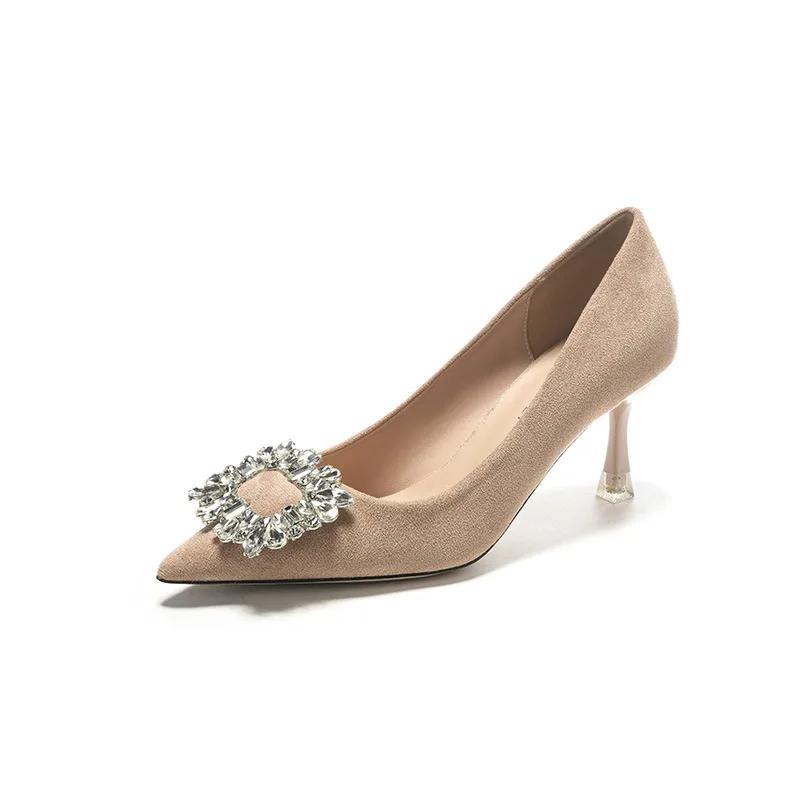 Туфли на высоком каблуке с квадратной пряжкой и заостренными стразами для женщин, тонкие каблуки, черные профессиональные туфли, бордовые свадебные туфли на платформе