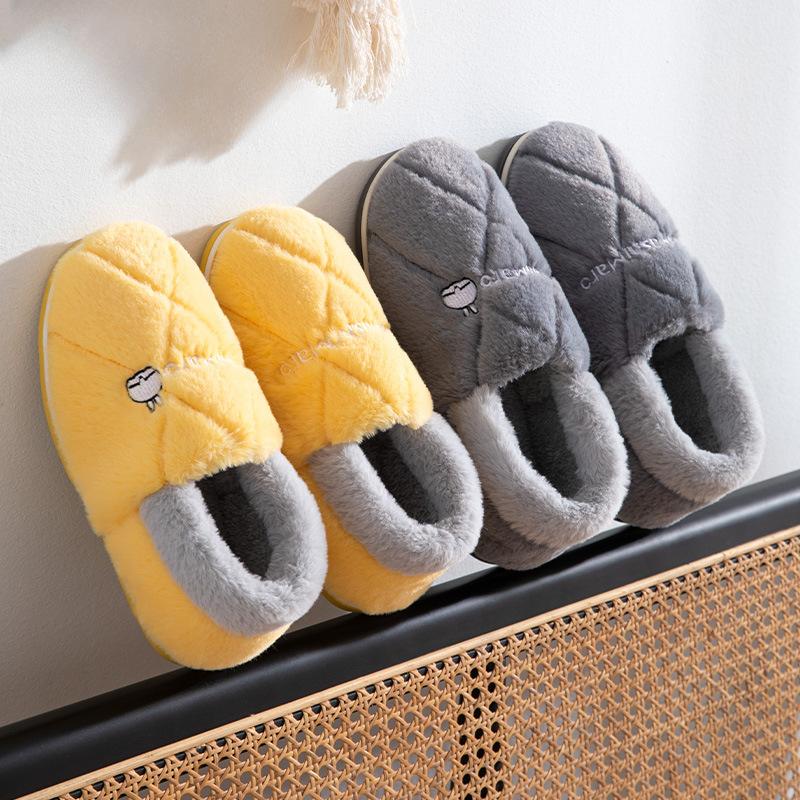 Универсальные хлопковые тапочки на каблуке для женщин, зимние домашние тапочки для дома, нескользящие теплые плюшевые хлопковые туфли для мужчин