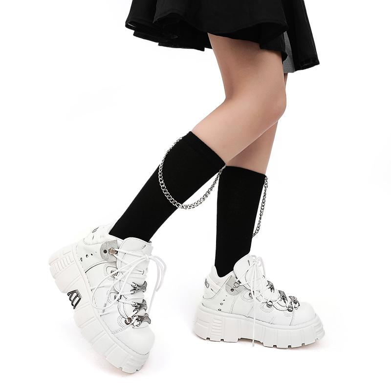 Новый бренд Панк Стиль Женская обувь На шнуровке Высота каблука 6 см Обувь на платформе Женские Рок Ботинки Металлический декор Женские Кроссовки