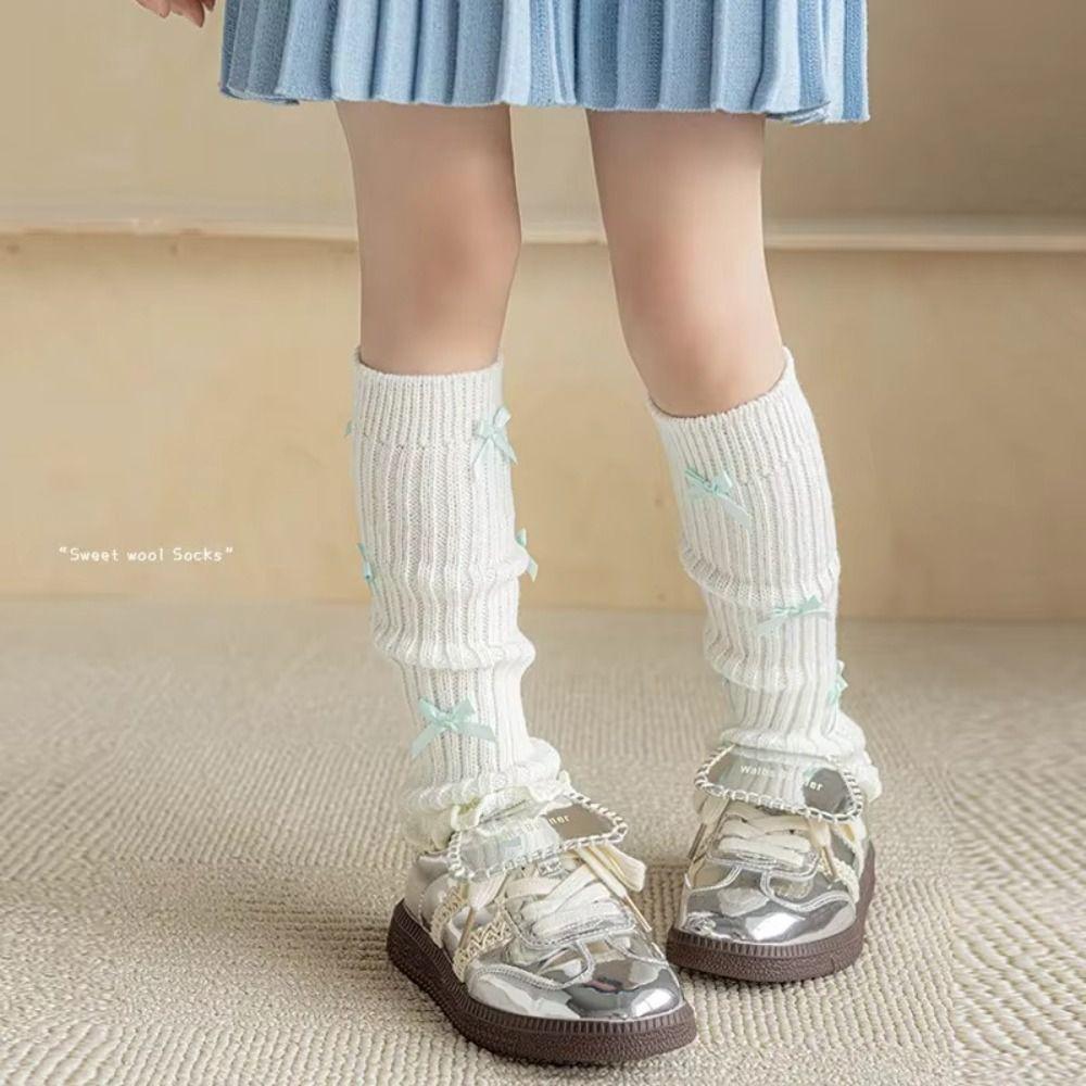 Bow Children's Sock Covers Knitted Warm Leg Warmers Sweet Knitted Sock