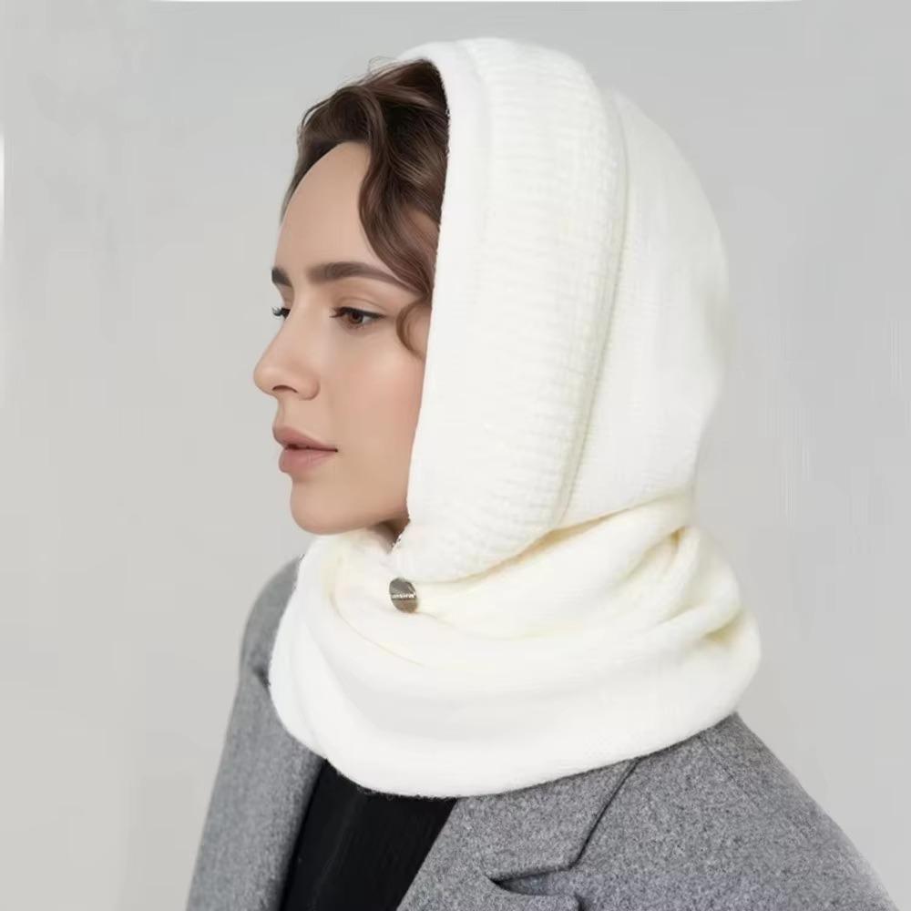 Beanie Knitted Balaclava Hat Solid Color Cross Hooded Cap Cute Hat and Scarf 2-in-1 Winter/Autumn
