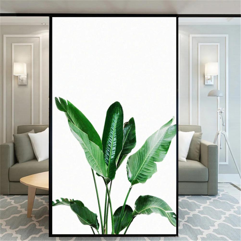 No Glue Decorative Windows Film Privacy Plant Leaves Glass Window Stickers Static Cling Frosted Window Film for Home Decor