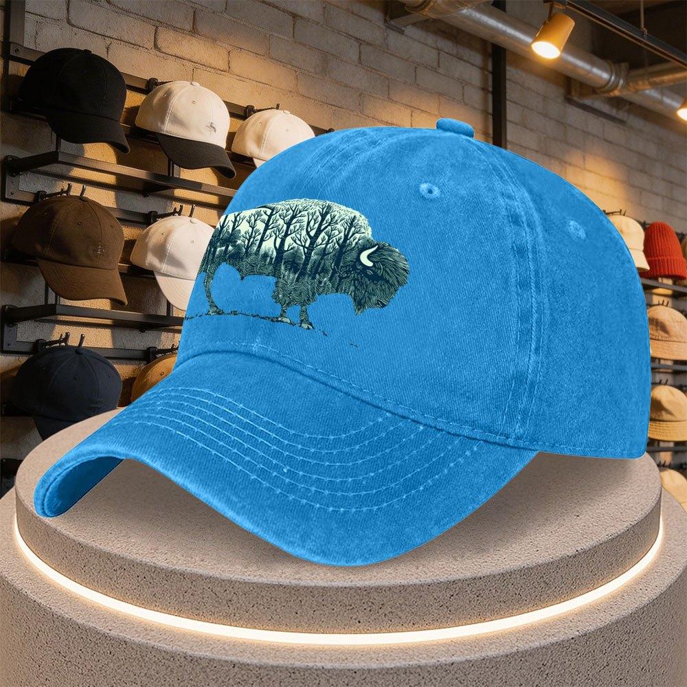 Wild Buffalo Forest Texture Printed Baseball Cap Adjustable Duckbill Hat for Outdoor Parties Casual Wear