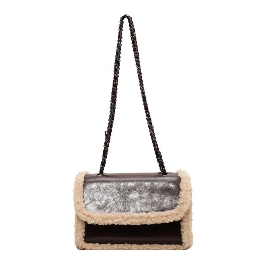 Сумка через плечо из полиуретана с заплатками и магнитной застежкой, сумка через плечо, сумка для поездок на работу, цепочка-перекидной чехол из плюшевой овчины, бордовый винтаж