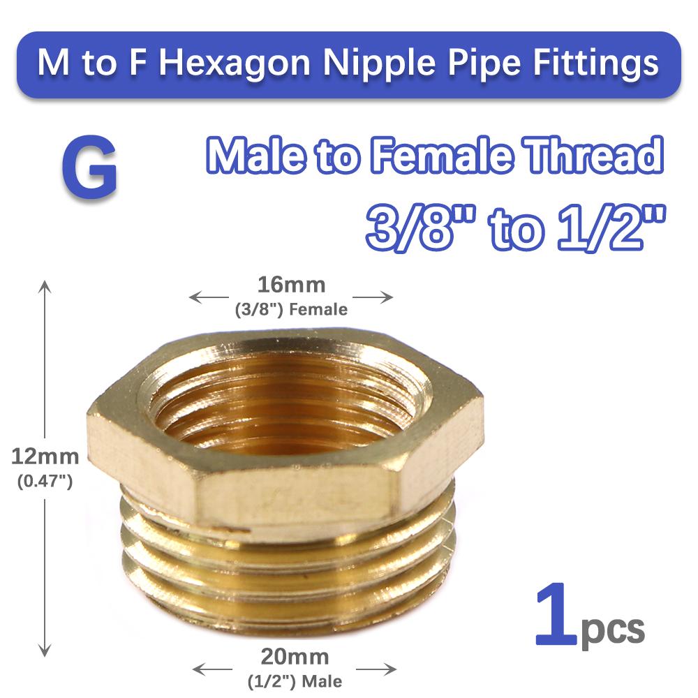 1/8" 1/4" 3/8" 1/2" 3/4" 1" 1.5" 2" Brass Pipe Fittings Hex Nipple Adapter BSP Male Female Thread Reducing Hexagon Bush Bushing