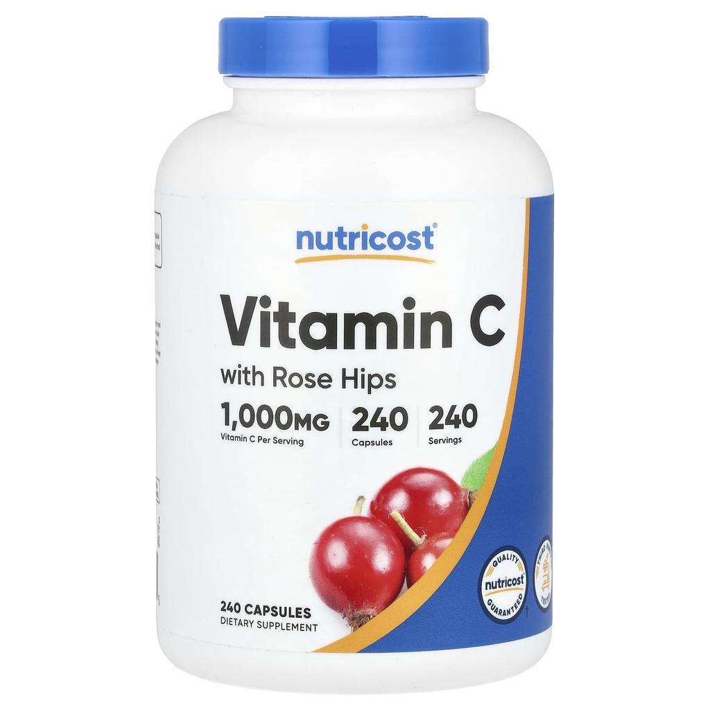 Nutricost, витамин C, содержание шиповника, 1000 мг, 240 капсул