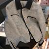 Womens Beige Double-Sided Wool Blend Short Coat Winter French Chic Casual Outerwear