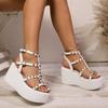 Fashion 2025 New Platform High Heels Sandals Women Designer Open Toe Studded Solid Color Wedges Sexy Runway Party Summer Shoes