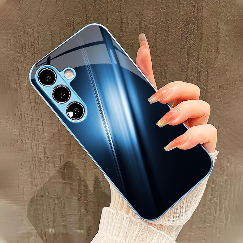 Темно-синий Чехол для телефона в деловом стиле для Samsung Galaxy S26 S25 S24 S23 S22 FE Ultra Plus Встроенное стекло Ощущение голой панели Мужской