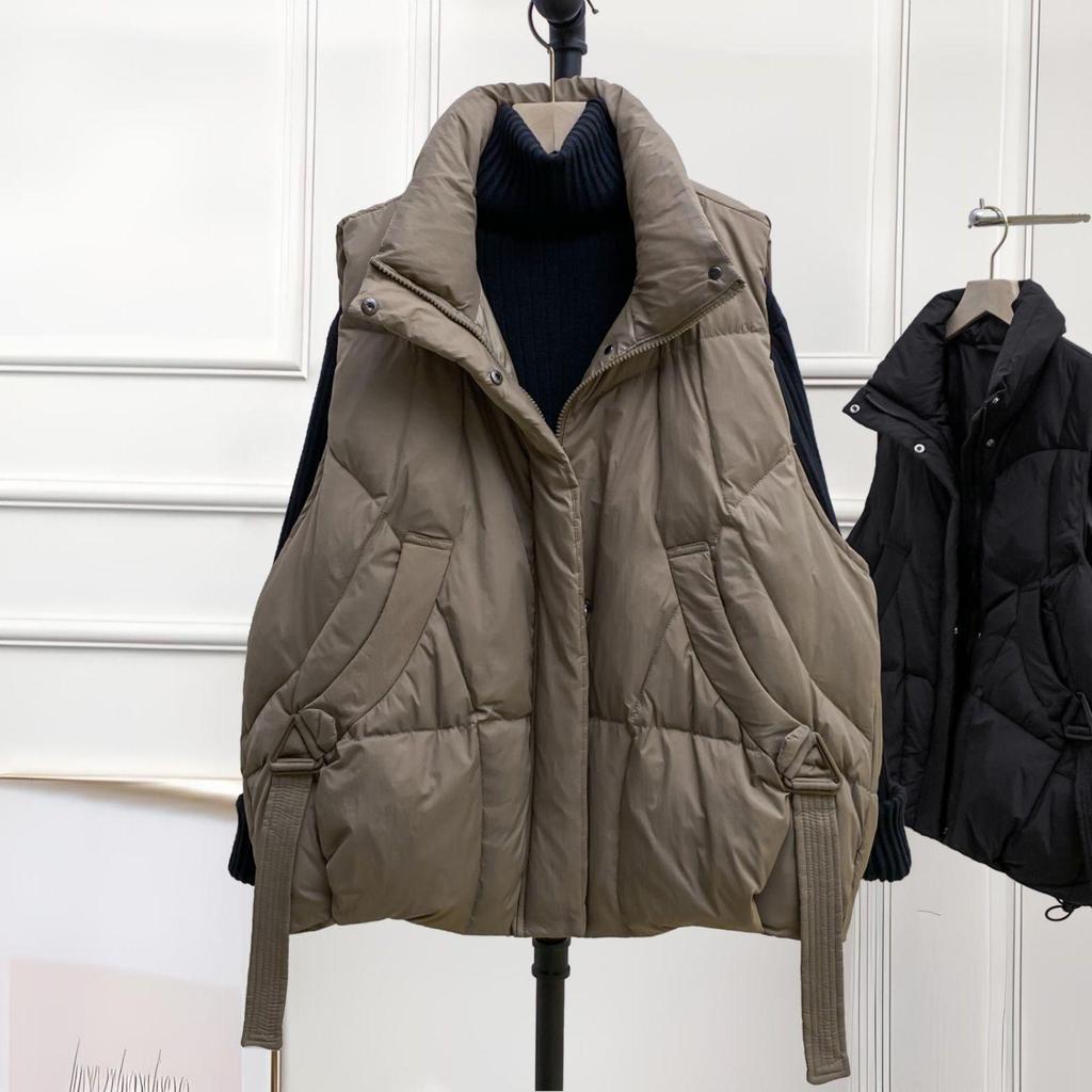 Женская куртка миди без рукавов большого размера - Толстый теплый пуховый хлопковый жилет для осени/зимы