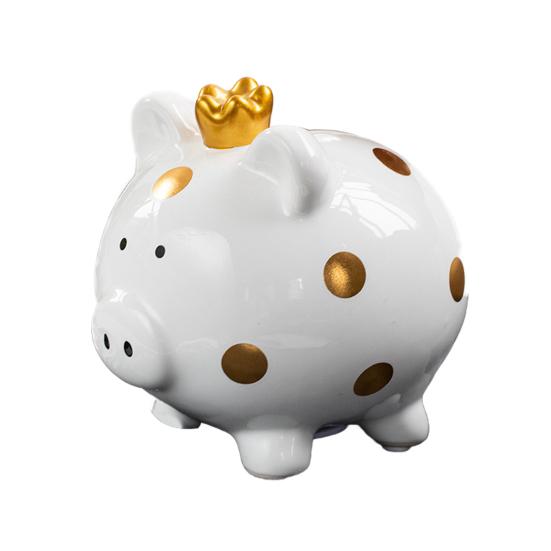 Ceramic Crown Pig Piggy Bank Golden Dot Cartoon Pig Coin Money Bank