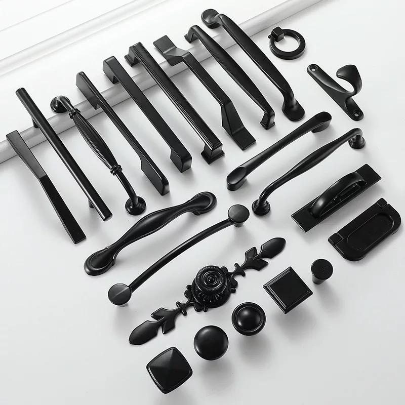 Black Furniture Cabinet Door Handle Cupboard Wardrobe Drawer Dresser Knob Pull 96/128mm Hole Kitchen Closet Manufacture Factory