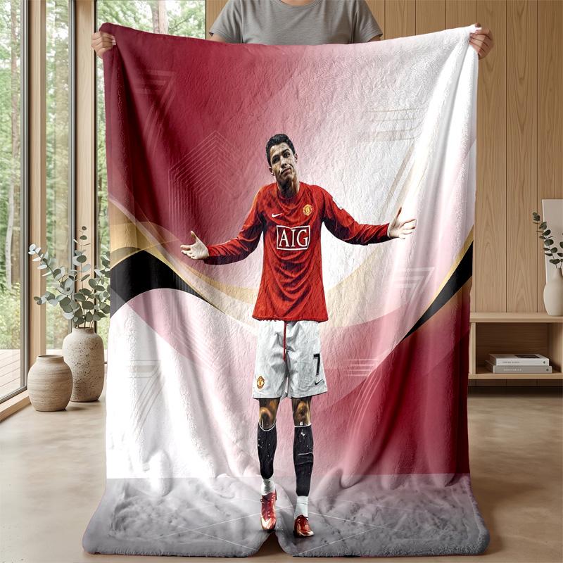Cristiano Ronaldo Printed Flannel Blanket Skin Friendly Warm Decorative Throw for Indoor Couch Bed Daily Use