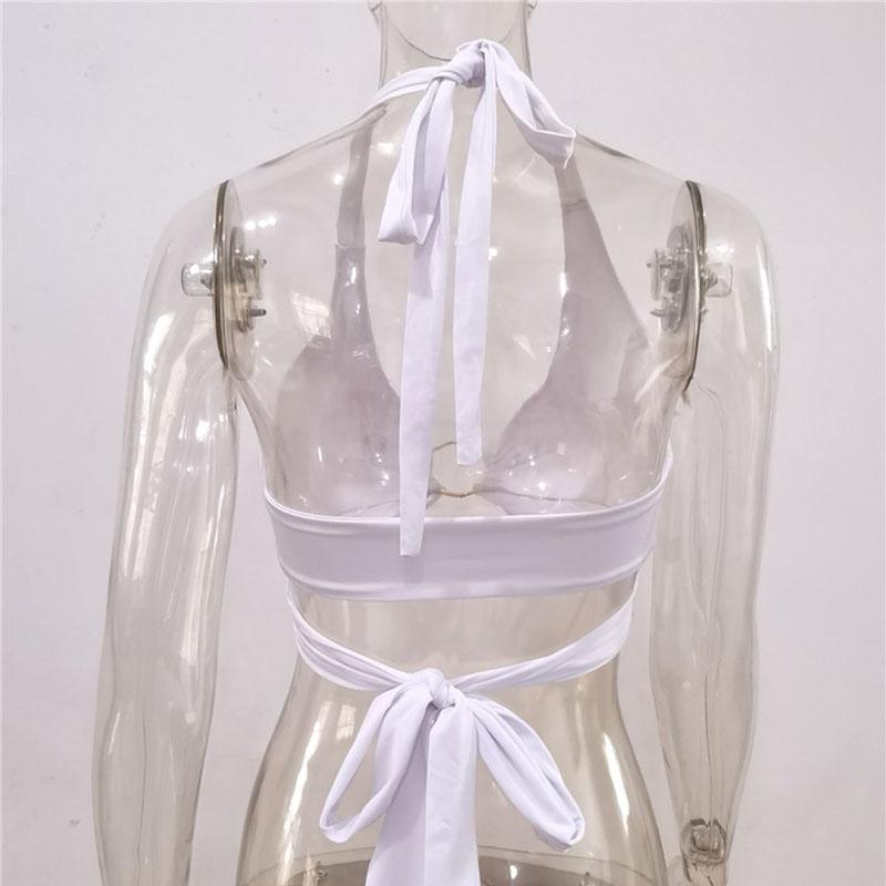 Nightclub Party Women Sexy Halter Hollow Crop Vest Slim Cross Bandage Tank Top