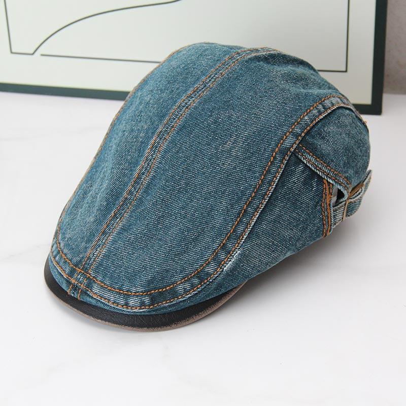 Retro washed denim forward hat men's and women's American old short brim beret adjustable buckle street painter newsboy hat