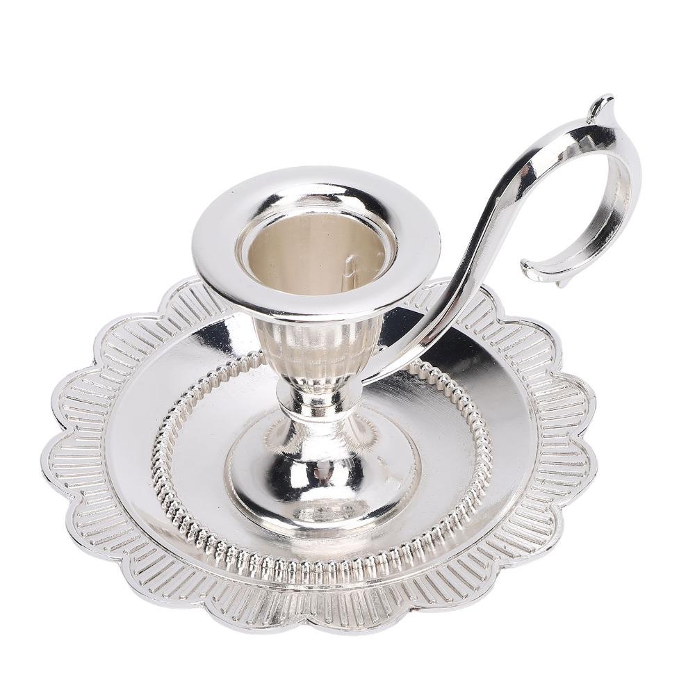 Zinc Alloy Candlestick Holder Drip Catcher Tray Handheld Candle Stand Dining Table