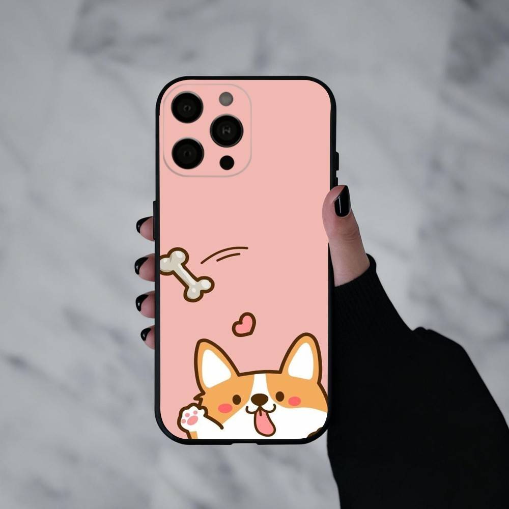 C-Милый корги D-собака-G Чехол для телефона для iPhone 17pro,16,15,14,13,12,11 Plus,Pro Max,XS,Мягкий силиконовый черный чехол