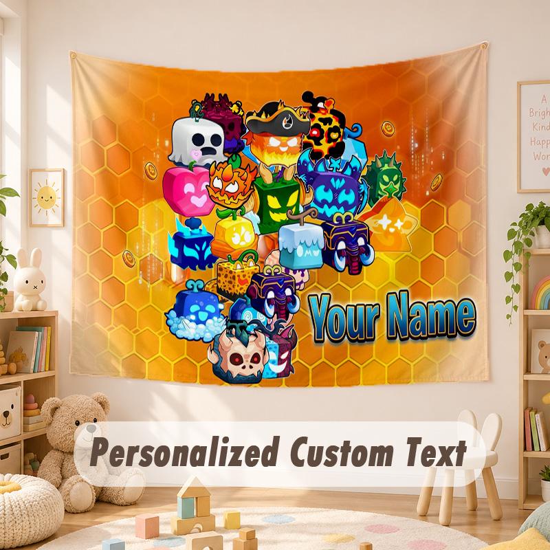 Custom Name Text Tapestry,Blox Fruits Boho Wall Hanging, Decorative Backdrop Tapestry For Room